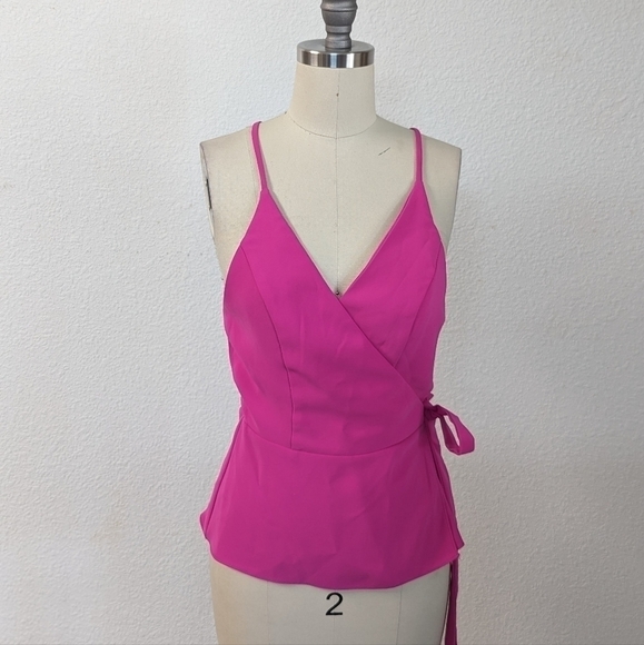 Amanda Uprichard V Neck Peplum Wrap Top Pink S preppy barbiecore summer - Picture 1 of 6